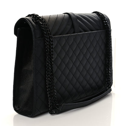 Saint Laurent Grain De Poudre Textured Mixed Matelasse Large Triquilt Monogram Monochrome Satchel Black 3 of 9
