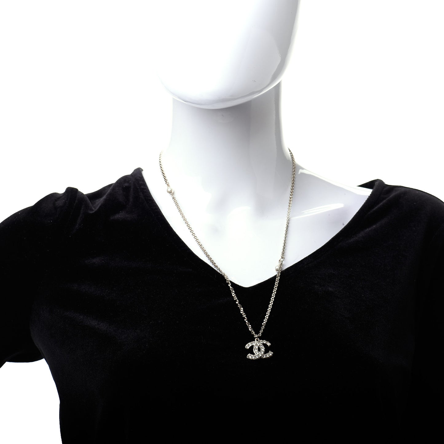 Pearl Crystal CC Pendant Necklace Gold