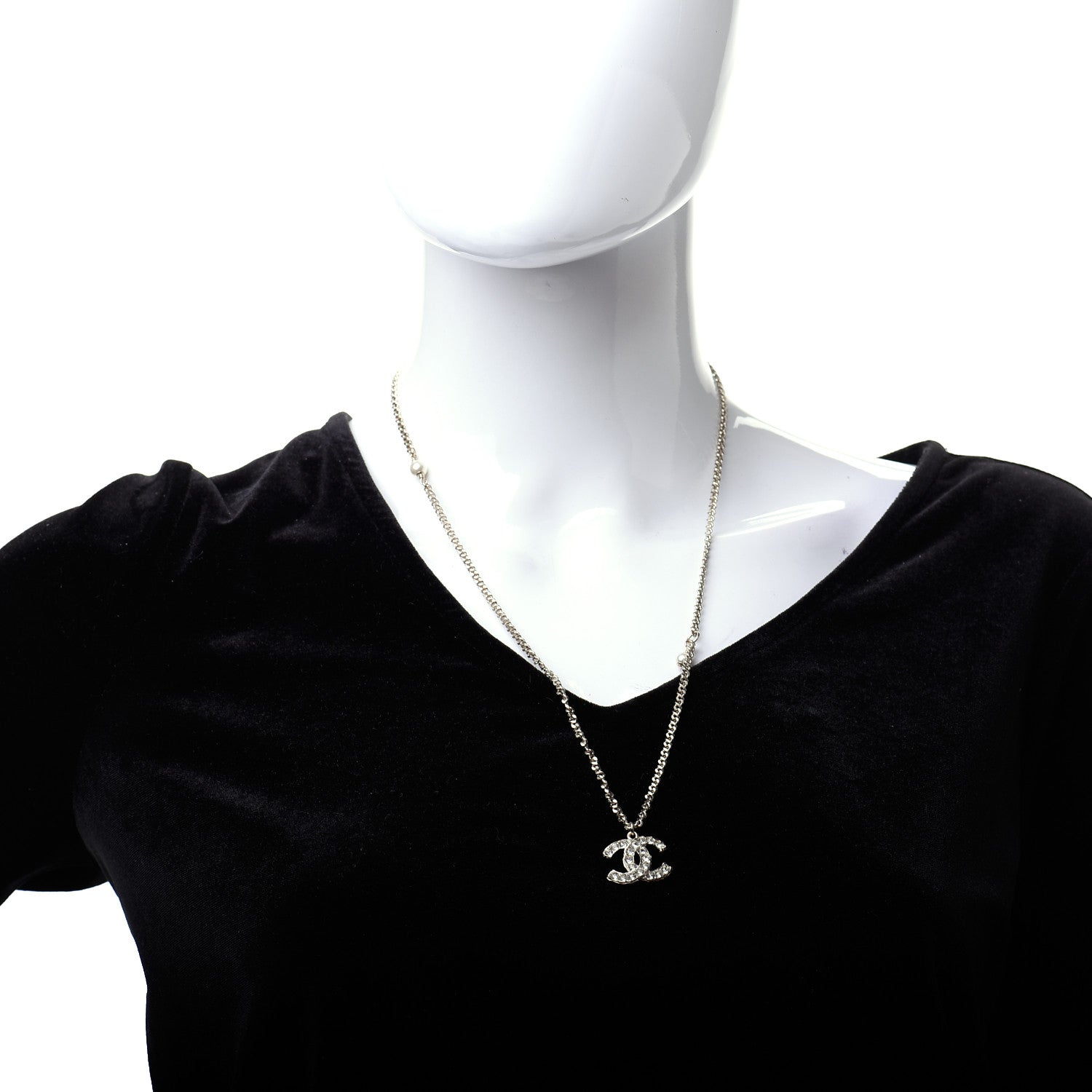 Chanel Pearl Crystal CC Pendant Necklace Gold 2 of 6
