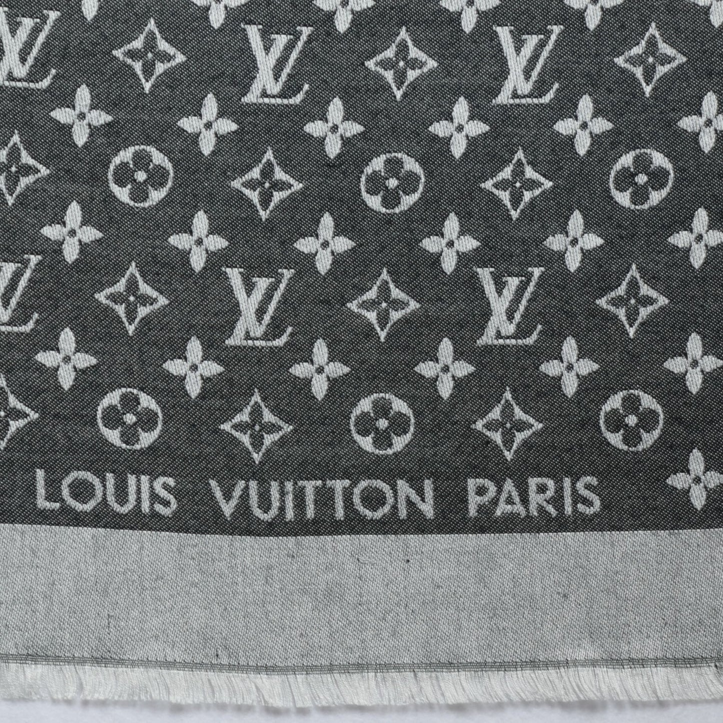 Wool Silk Monogram Denim Shawl Black