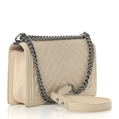 Chanel Caviar Chevron Quilted New Medium Boy Flap Beige 2 of 15