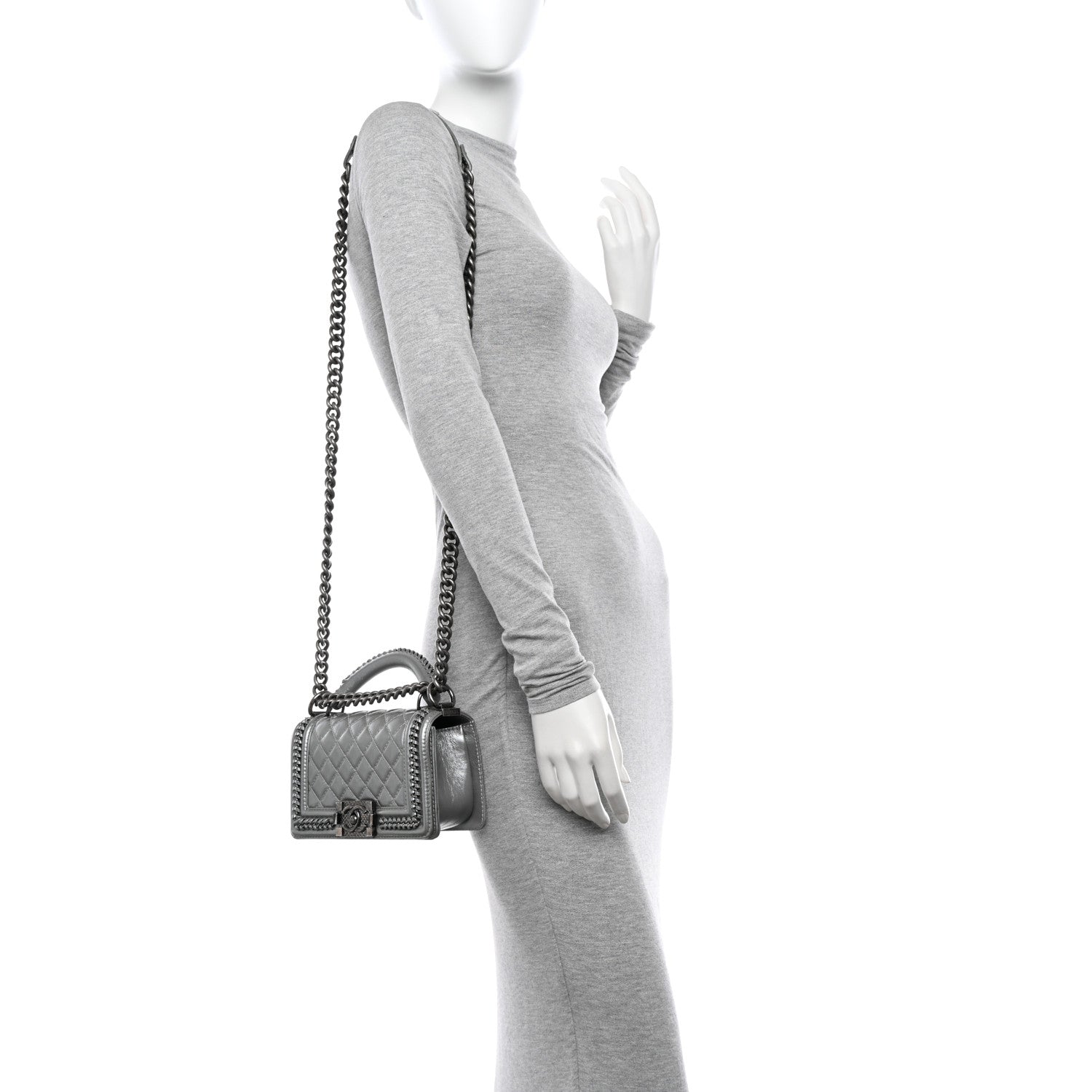 Chanel Metallic Aged Calfskin Quilted Small Top Handle Boy Flap Silver 2 of 12