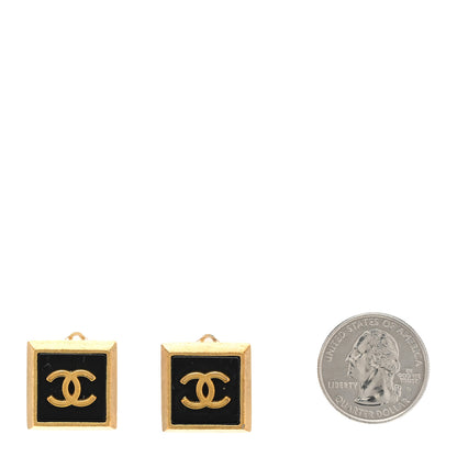 Chanel Metal CC Square Clip On Earrings Black Gold 2 of 4