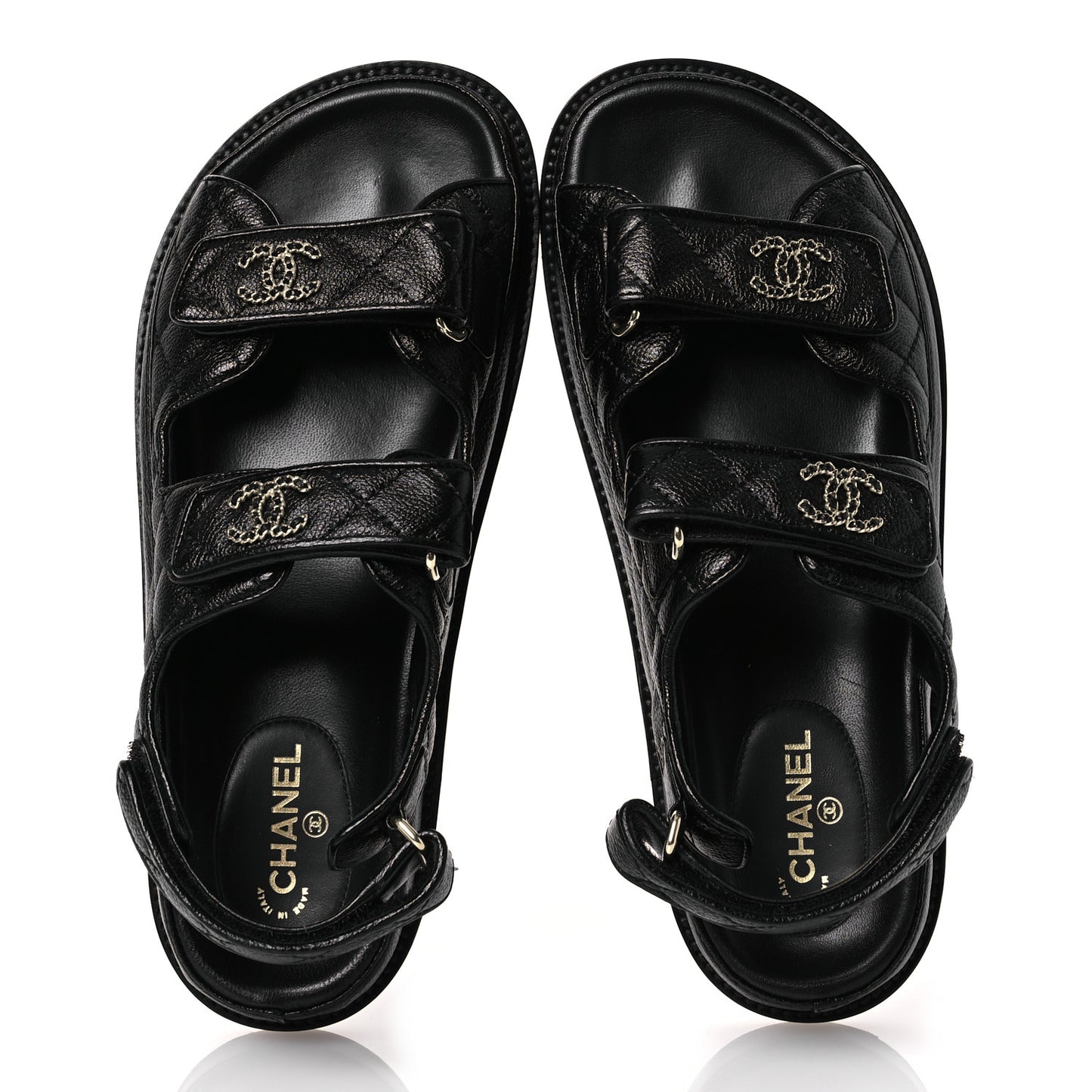 Grained Calfskin Velcro Dad Sandals 37.5 Black 37.5 Black