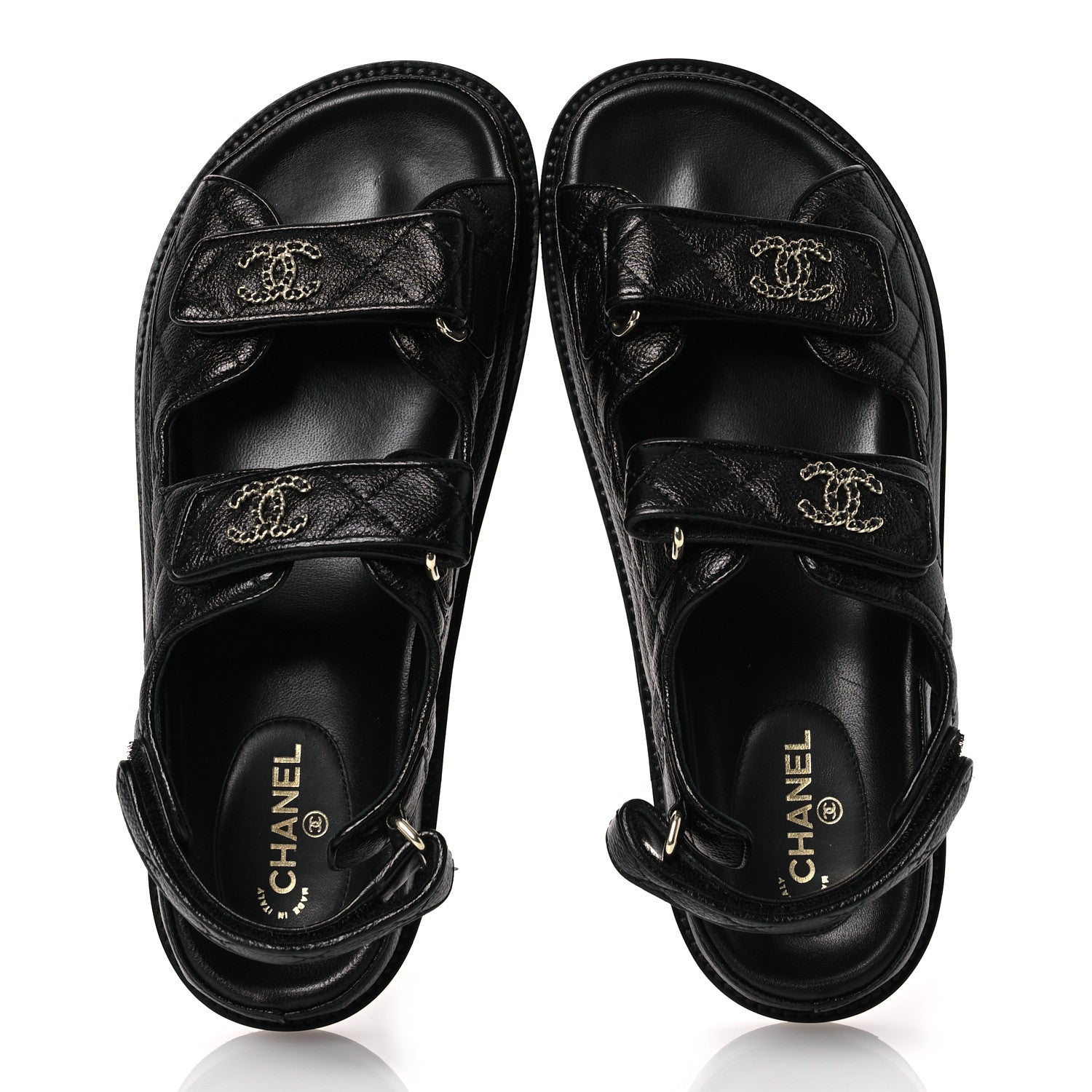 Chanel Grained Calfskin Velcro Dad Sandals 37.5 Black 37.5 Black 2 of 13