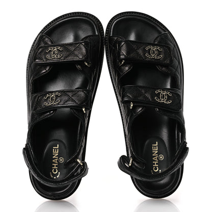 Chanel Grained Calfskin Velcro Dad Sandals 37.5 Black 37.5 Black 2 of 13