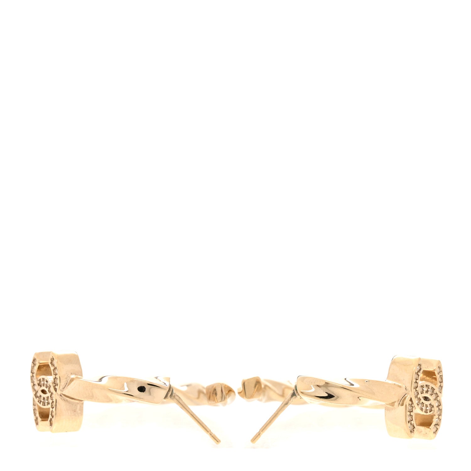 Chanel Metal Crystal Twist CC Hoop Earrings Gold 3 of 5