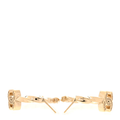 Chanel Metal Crystal Twist CC Hoop Earrings Gold 3 of 5