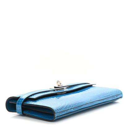 Hermes Shiny Alligator Kelly Longue Wallet Bleu Izmir 4 of 8