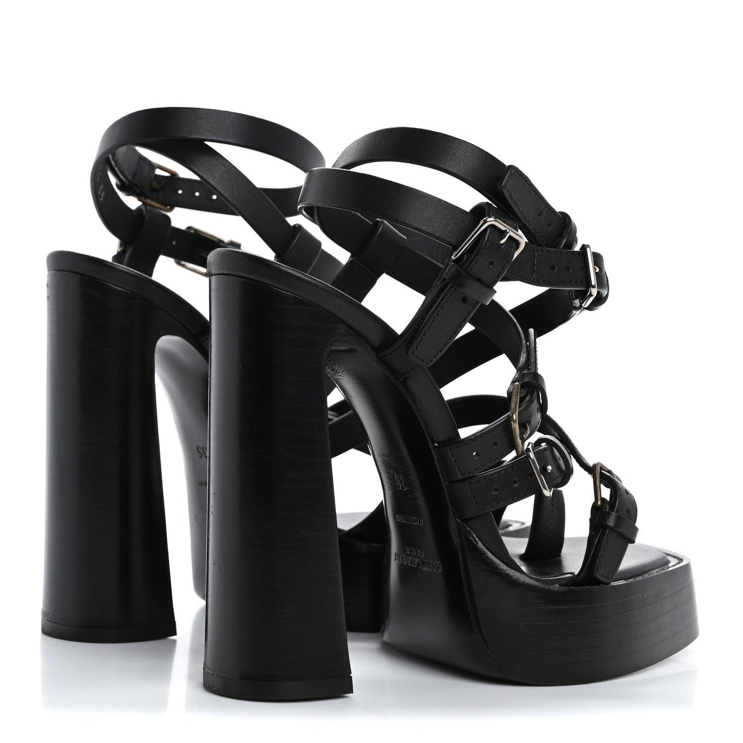 Saint Laurent Calfskin 105 Platz Platform Sandals 35 Black 5 of 14