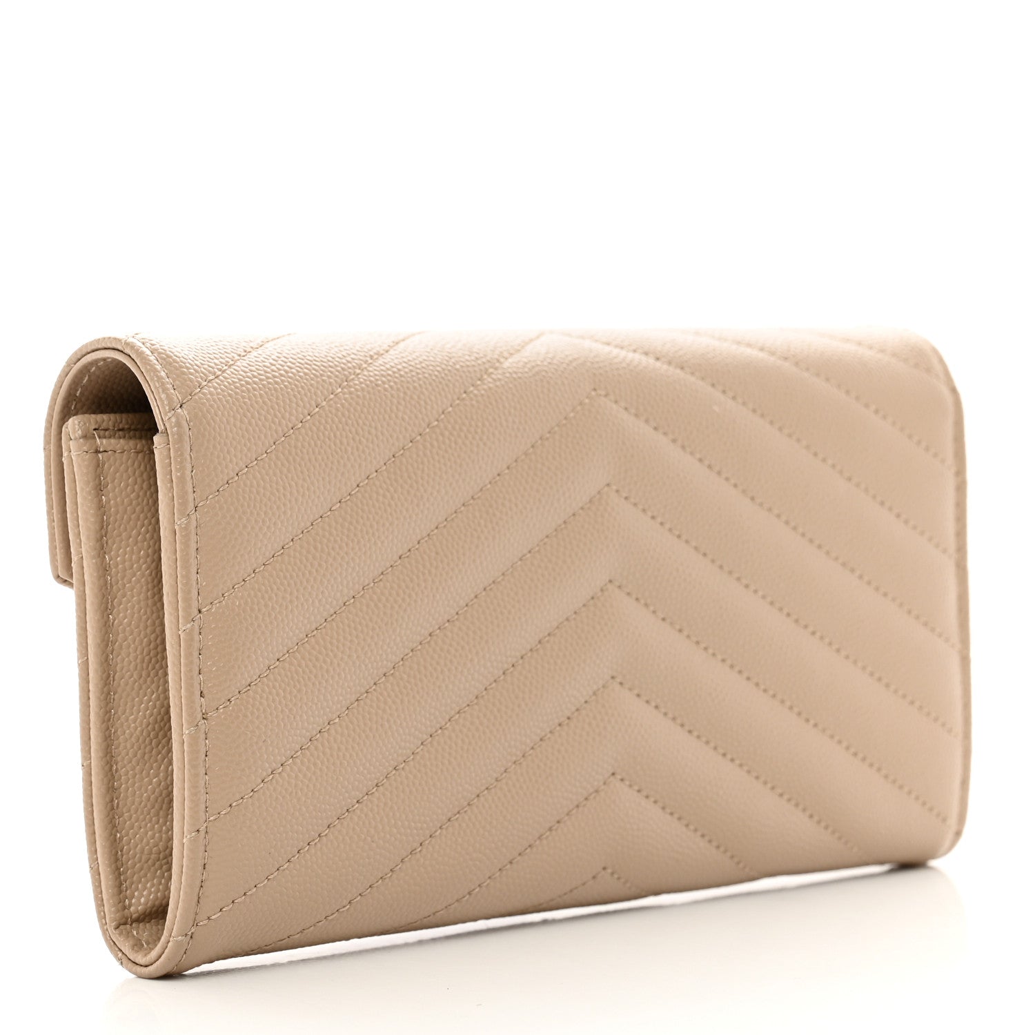 Saint Laurent Grain De Poudre Matelasse Chevron Monogram Flap Wallet Dark Beige 3 of 9
