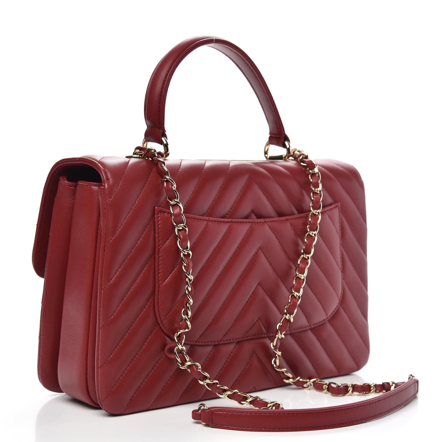 Lambskin Chevron Quilted Medium Trendy CC Dual Handle Flap Bag Red