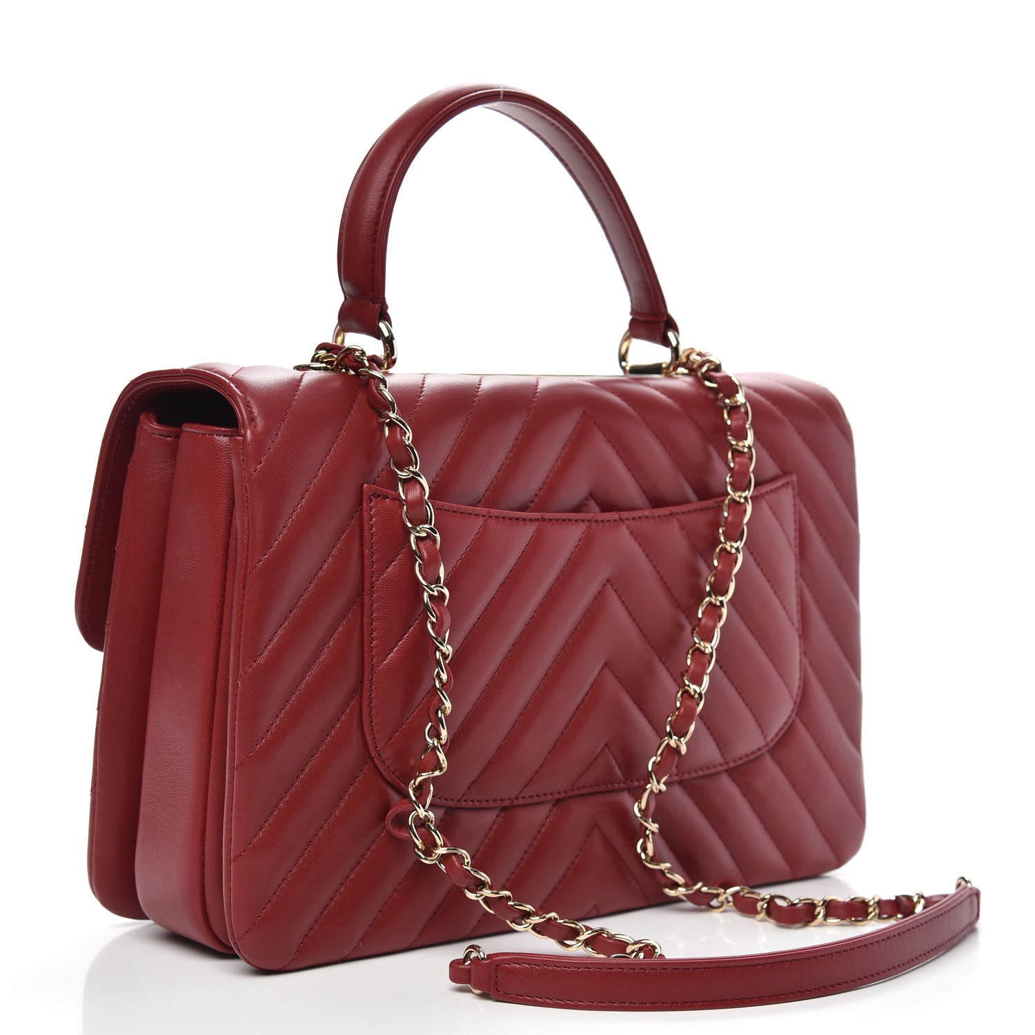 Chanel Lambskin Chevron Quilted Medium Trendy CC Dual Handle Flap Bag Red 4 of 13