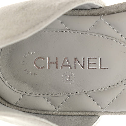 Chanel Suede Grosgrain Cap Toe CC Mary Jane Flats 40.5 Grey Black 7 of 9