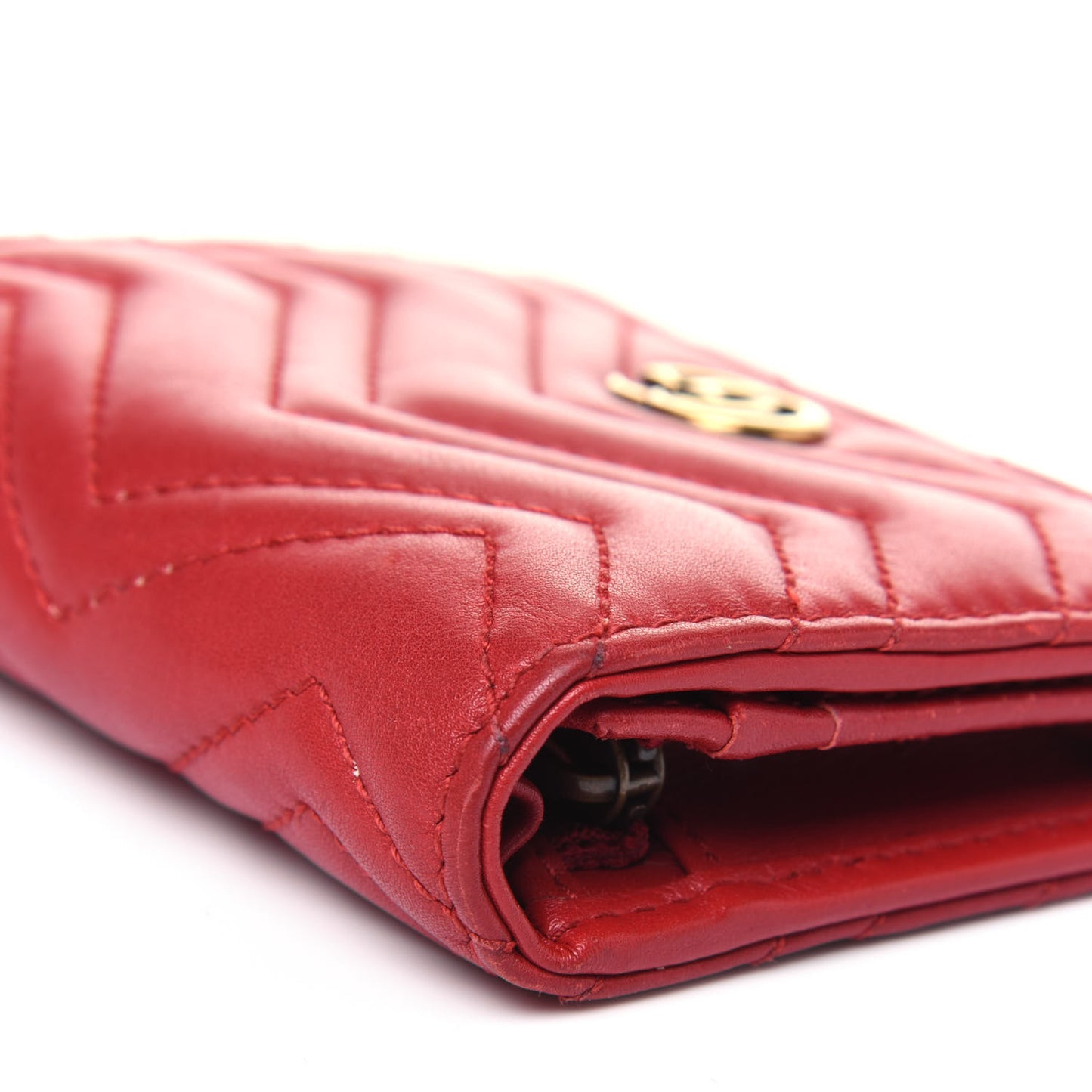 Calfskin Matelasse GG Marmont Card Case Wallet Hibiscus Red