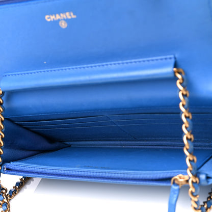 Chanel Lambskin Quilted Boy Wallet On Chain WOC Blue 2 of 13