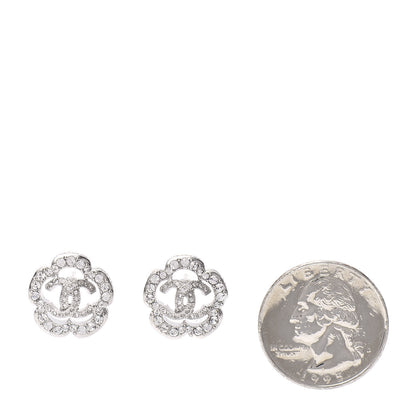 Chanel Crystal Coco Flapper Camellia CC Stud Earrings Silver 2 of 5