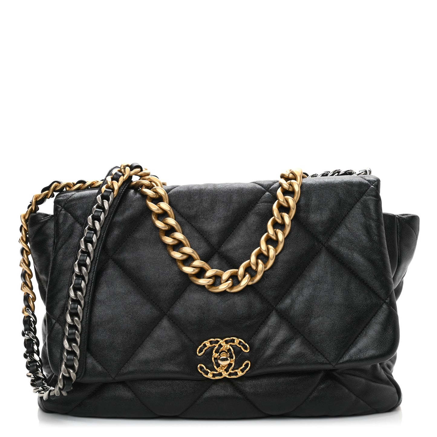 Goatskin Quilted Maxi Chanel 19 Flap Black