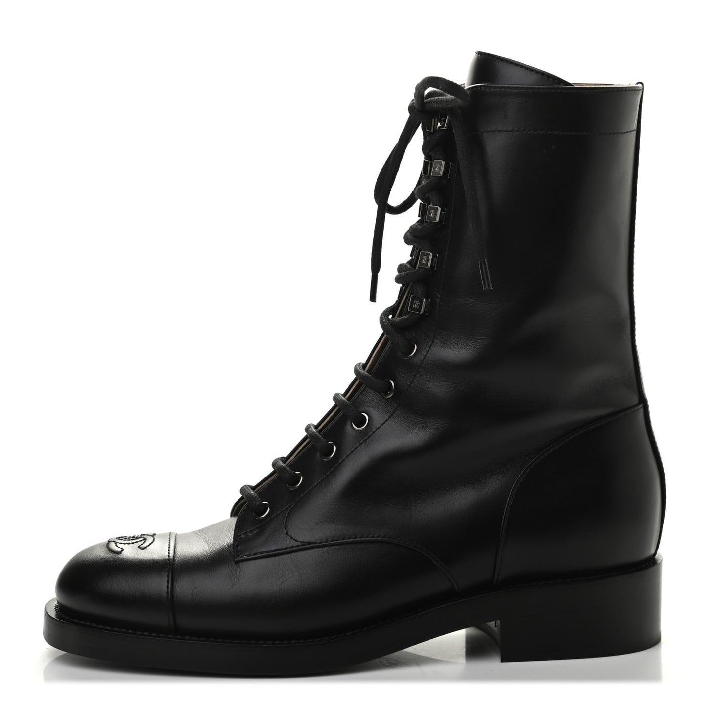 Calfskin Lace Up Combat Boots 41 Black