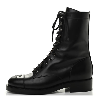 Chanel Calfskin Lace Up Combat Boots 41 Black 1 of 11