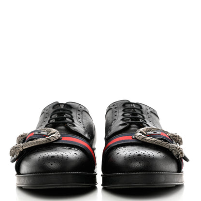 Gucci Calfskin Web Mens Queercore Brogue Derby Loafers 9 Black 2 of 13