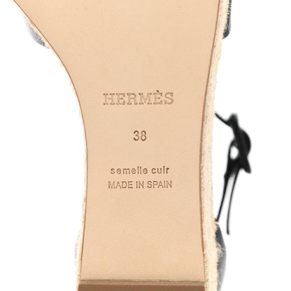 Hermes Goatskin Elda Espadrille Wedge Sandals 38 Black 6 of 9