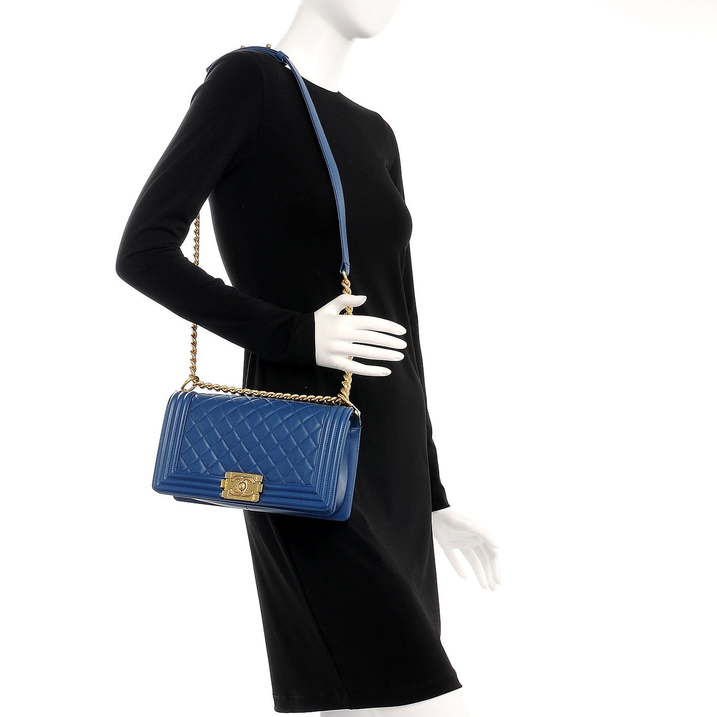 Lambskin Quilted Medium Boy Flap Blue