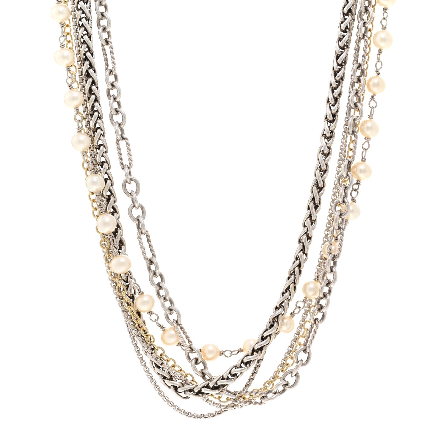 David Yurman Sterling Silver 18K Yellow Gold Pearl Multi Chain Necklace 1 of 5