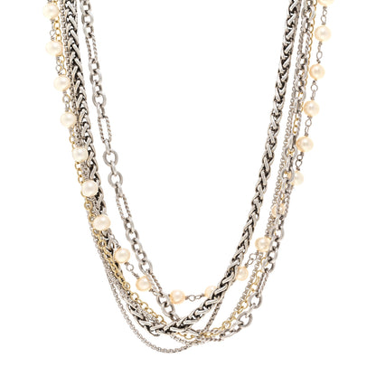 David Yurman Sterling Silver 18K Yellow Gold Pearl Multi Chain Necklace 1 of 5