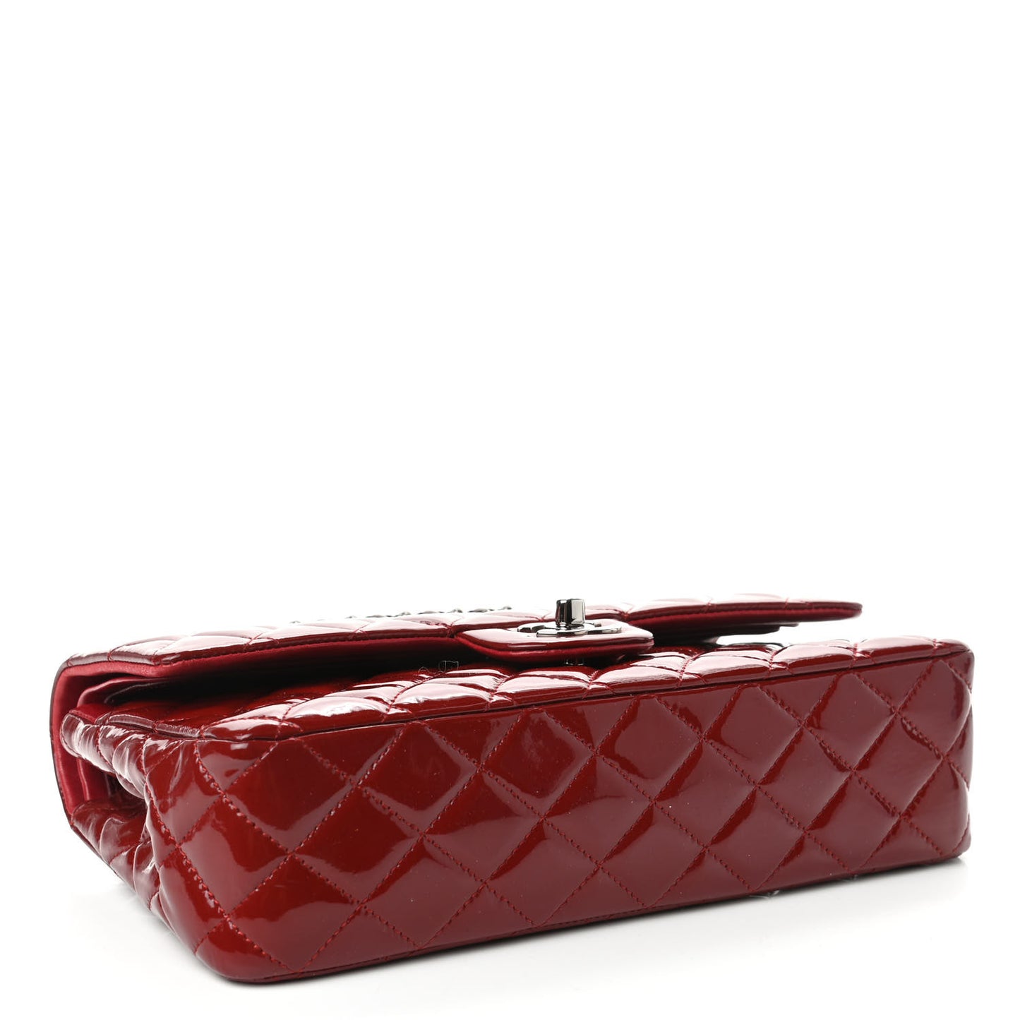 Patent Calfskin Quilted Medium Double Flap Dark Red