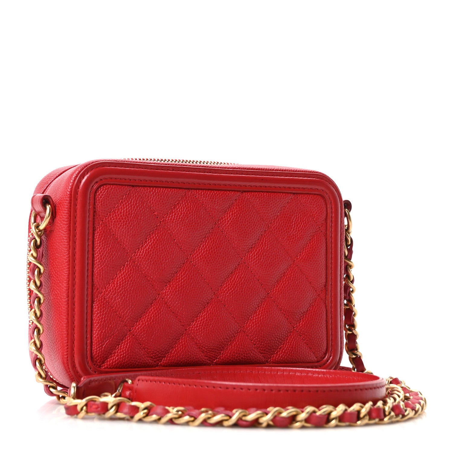 Chanel Caviar Quilted Filigree Vanity Clutch With Chain Red 3 of 10