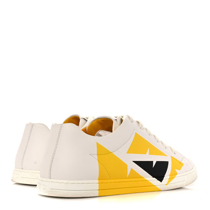 Fendi Calfskin Bugs Eye Print Mens Low Top Sneakers 9 White Yellow 4 of 9