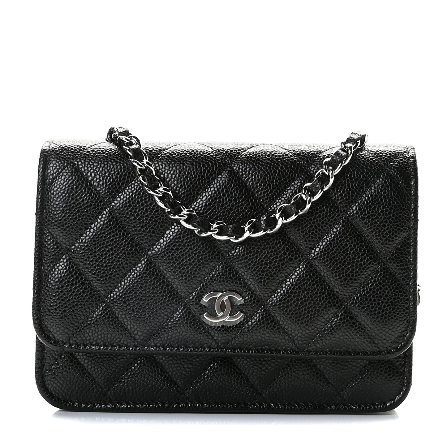 Caviar Quilted Mini Wallet On Chain WOC Black
