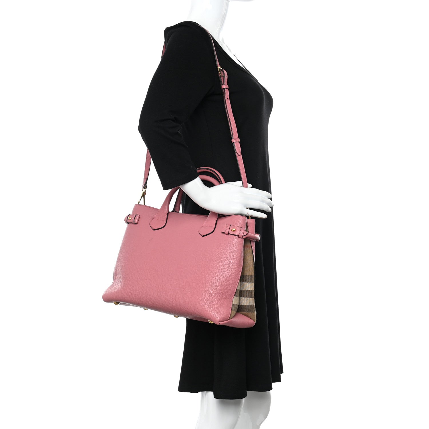 Burberry Grainy Calfskin House Check Medium Banner Tote Mauve Pink 2 of 18
