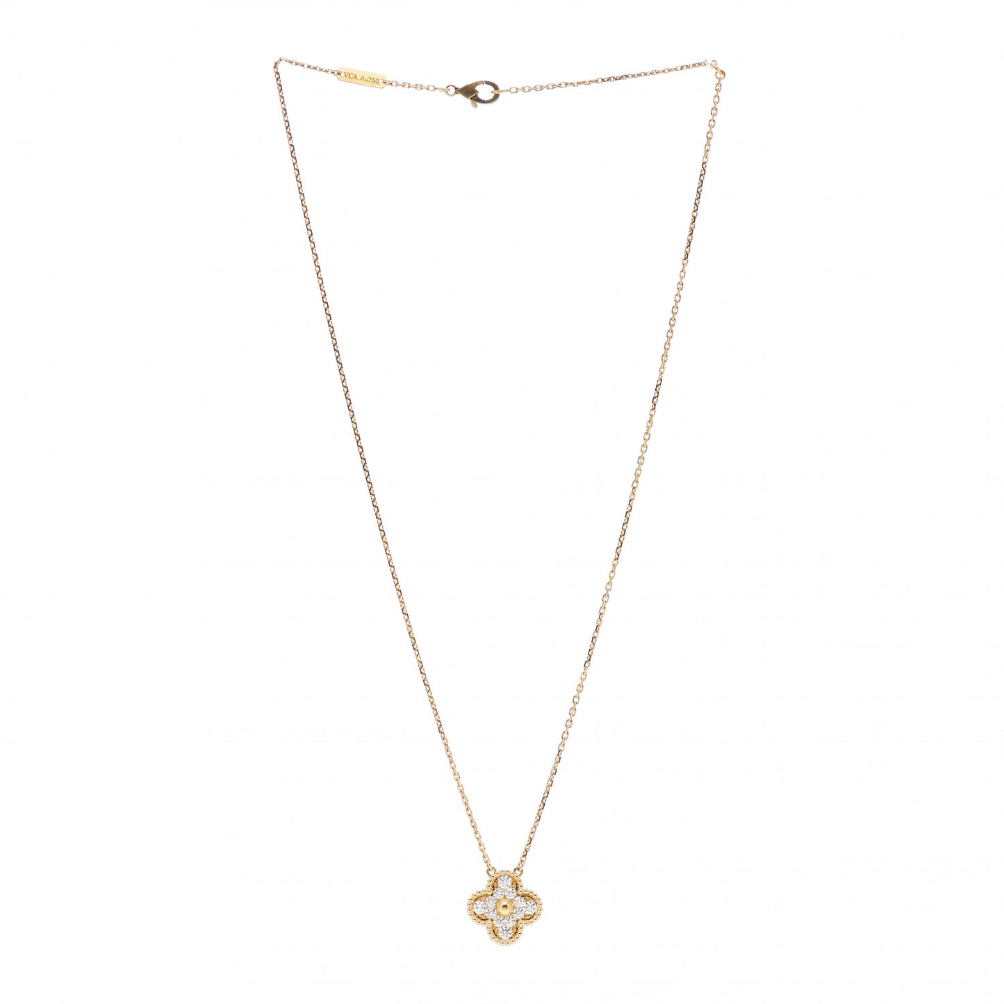 18K Yellow Gold Diamond Vintage Alhambra Pendant Necklace