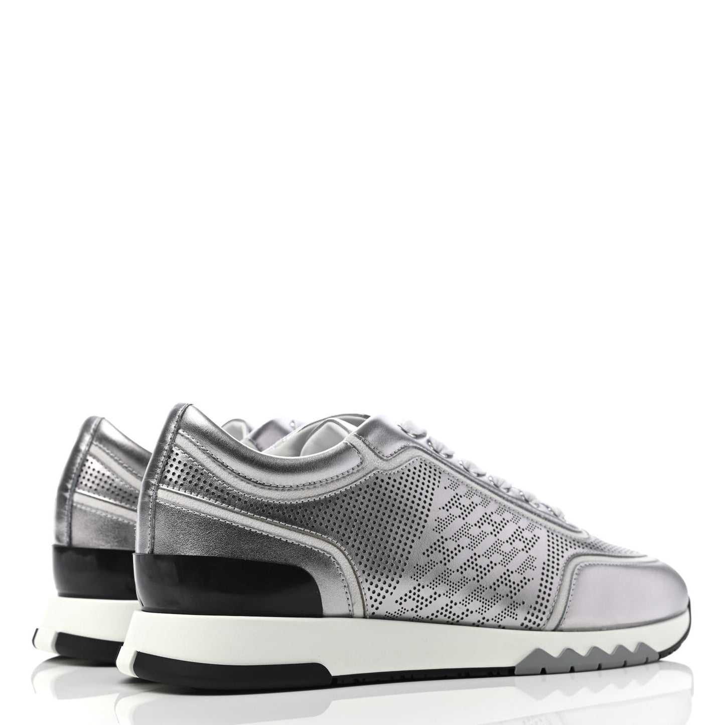 Perforated Calfskin Womens Addict Sneakers 38.5 Gris Argenté Vieille Blanc