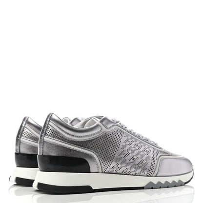Hermes Perforated Calfskin Womens Addict Sneakers 38.5 Gris Argenté Vieille Blanc 3 of 4