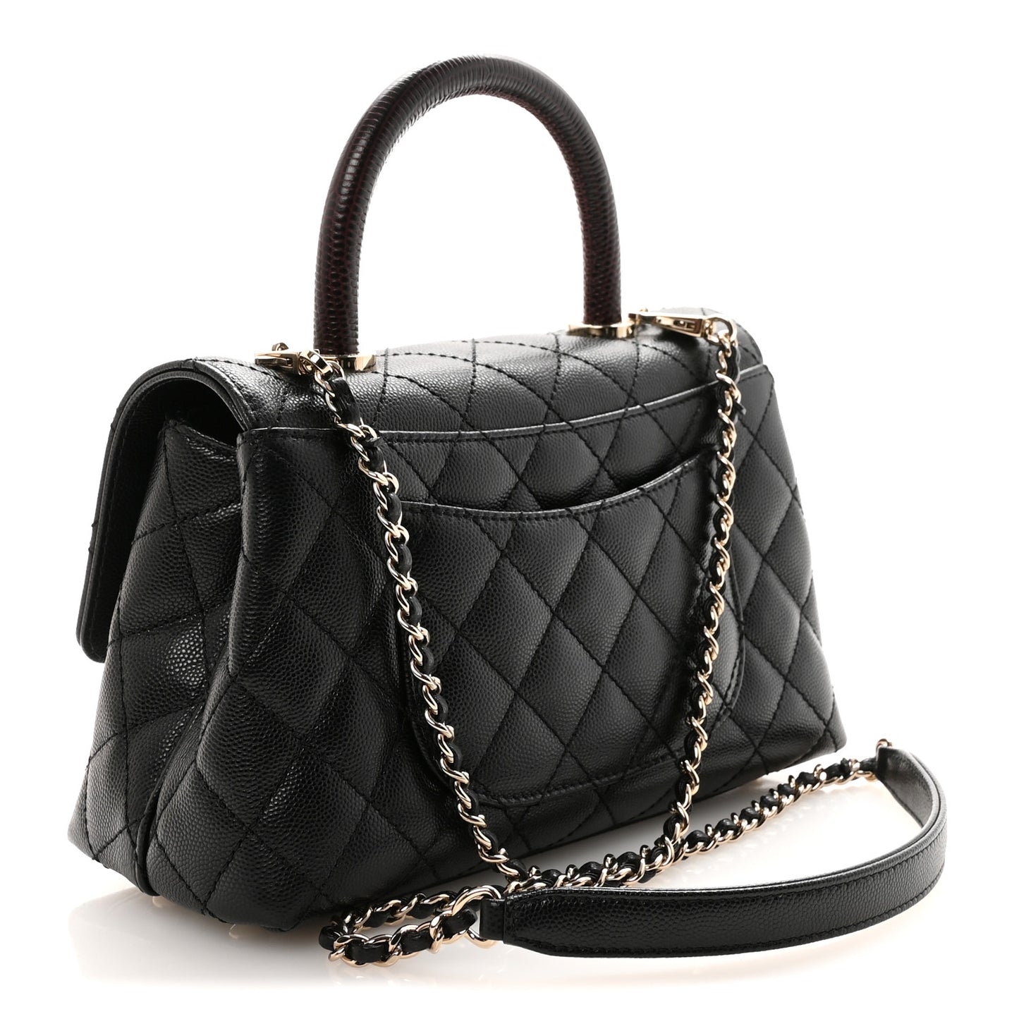 Caviar Lizard Embossed Quilted Mini Coco Handle Flap Black