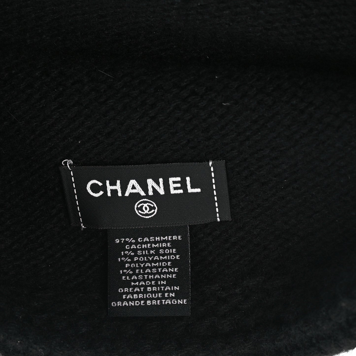 Cashmere Wool CC Beanie Hat Black Light Beige
