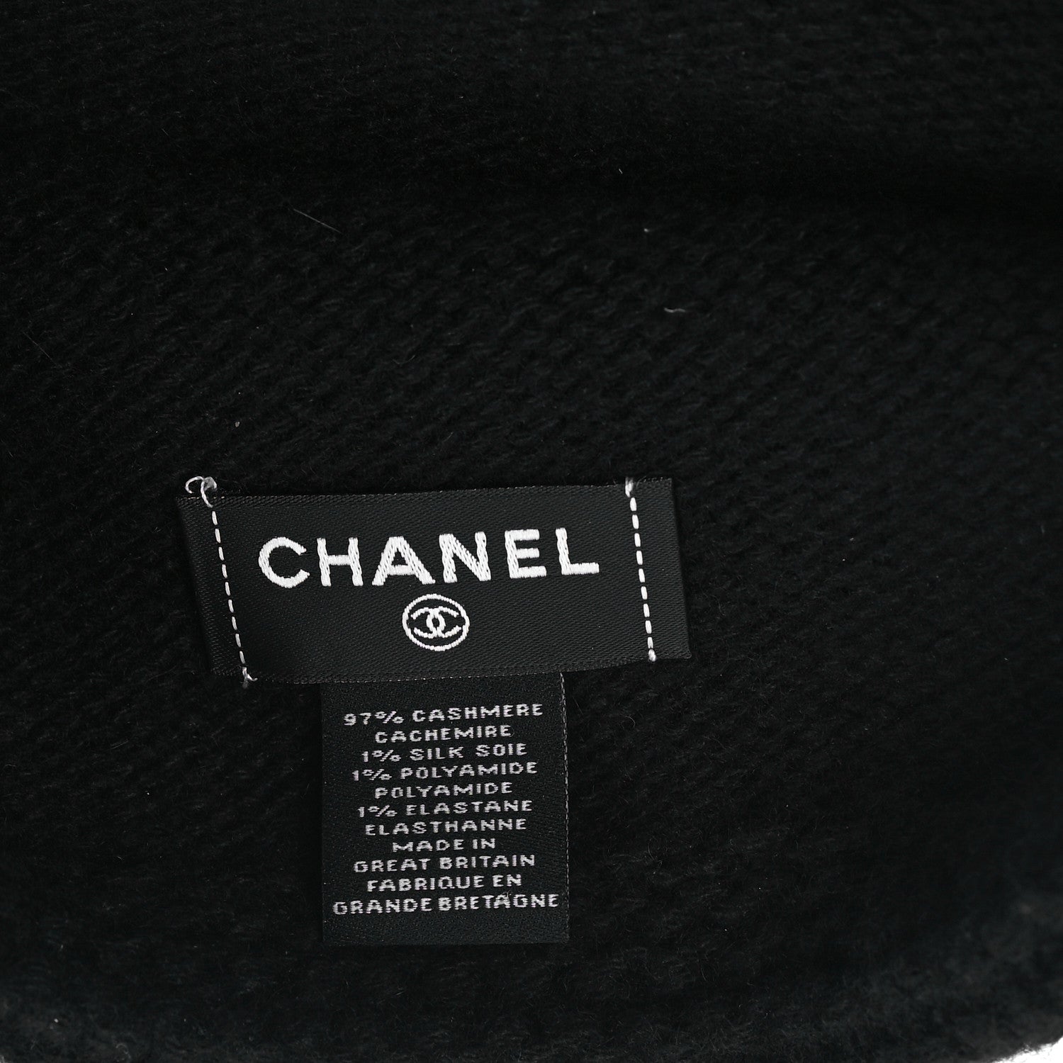Chanel Cashmere Wool CC Beanie Hat Black Light Beige 4 of 5