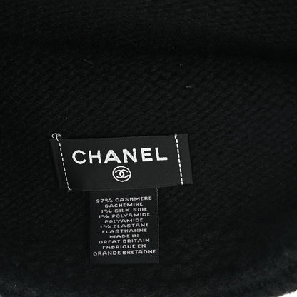 Chanel Cashmere Wool CC Beanie Hat Black Light Beige 4 of 5