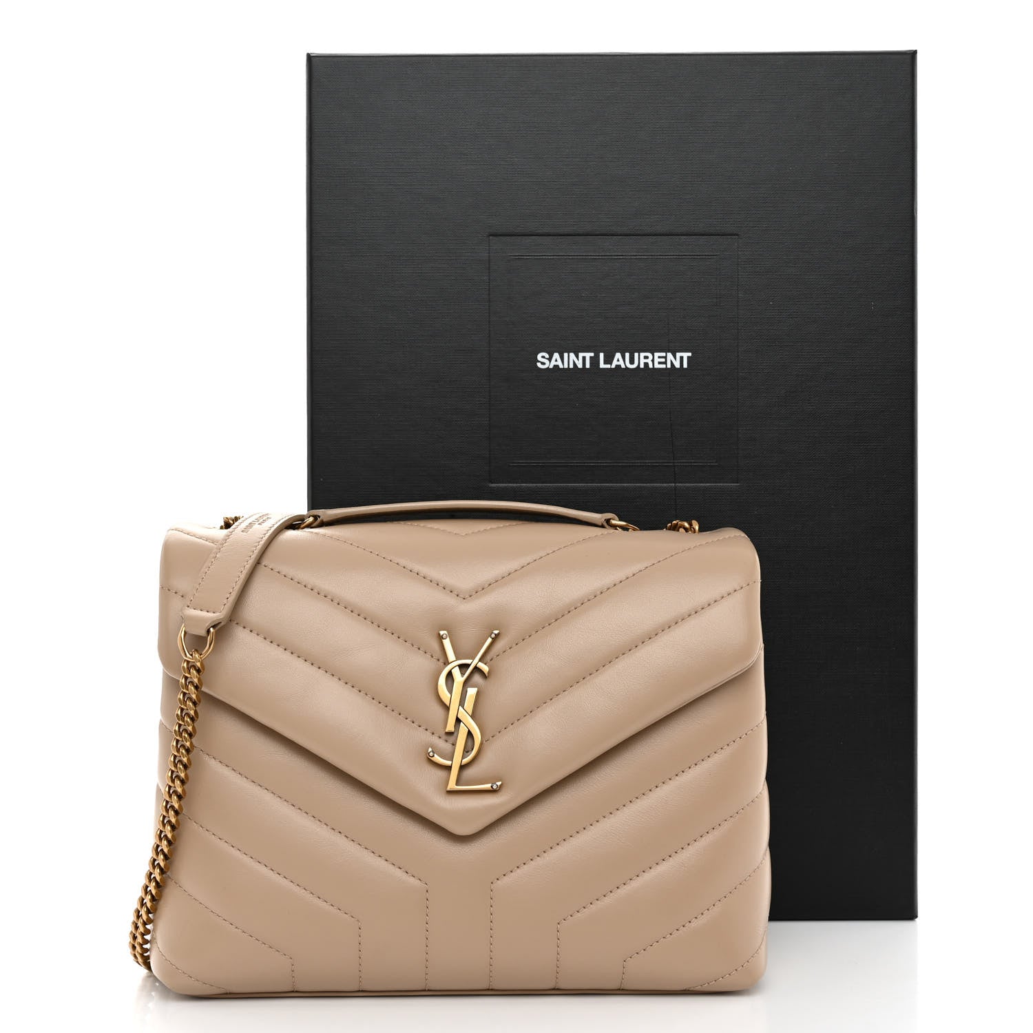 Saint Laurent Calfskin Y Quilted Monogram Small Loulou Chain Satchel Dark Beige 10 of 10