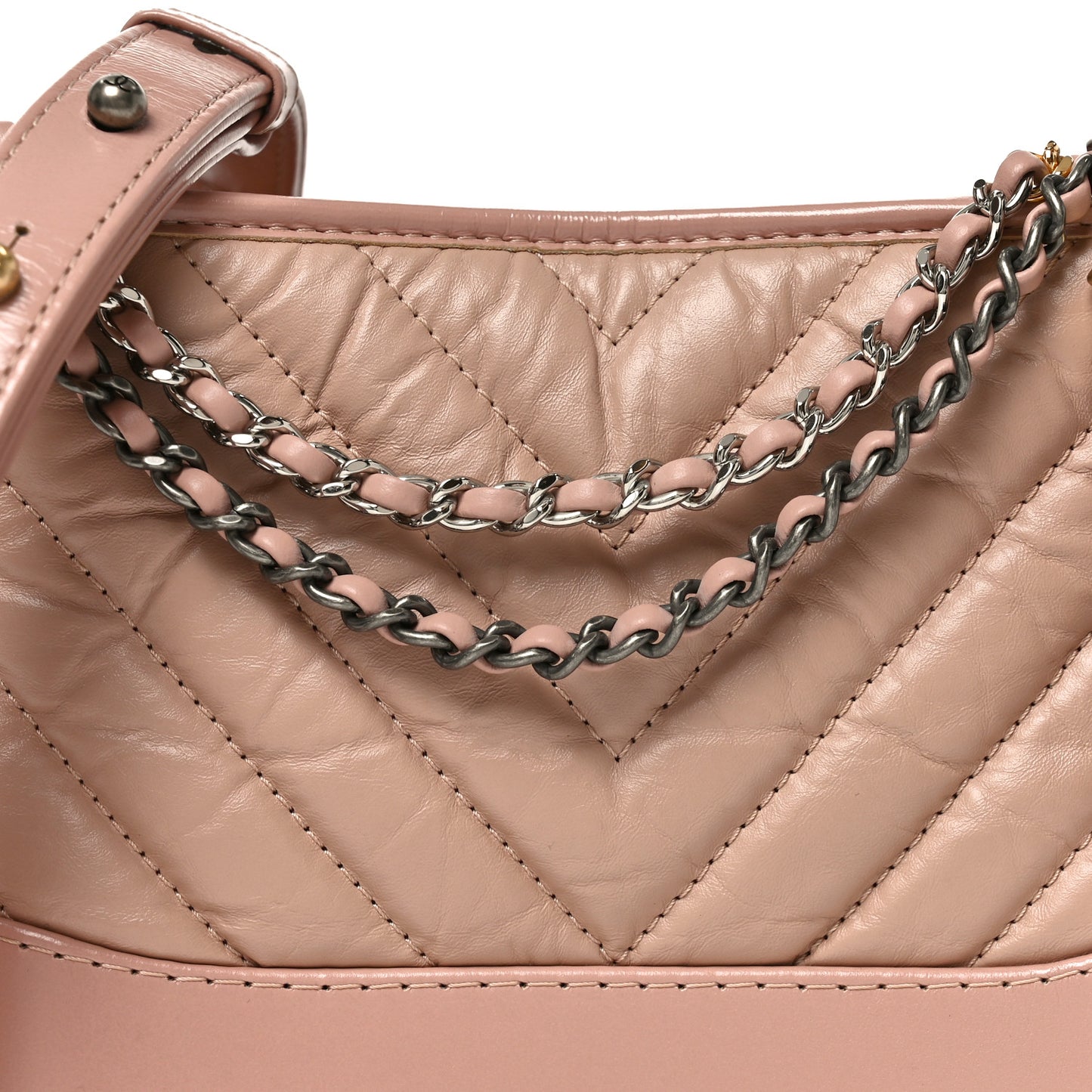 Aged Calfskin Chevron Quilted Small Gabrielle Hobo Pink