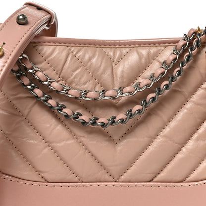 Chanel Aged Calfskin Chevron Quilted Small Gabrielle Hobo Pink 7 of 9