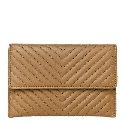 Chanel Aged Calfskin Chevron Quilted Flap Card Holder Beige 1 of 16