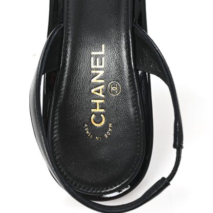 Chanel Lambskin Patent Cap Toe CC Apple Slingback Pumps 40 Black 8 of 10