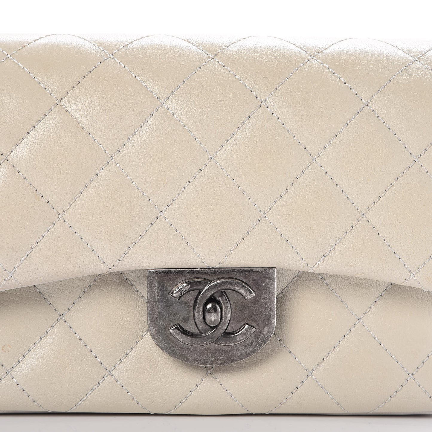 Shiny Goatskin Quilted Small Double Carry Waist Chain Flap White