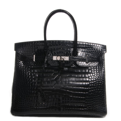 Hermes Shiny Porosus Crocodile Birkin 35 Black 1 of 11