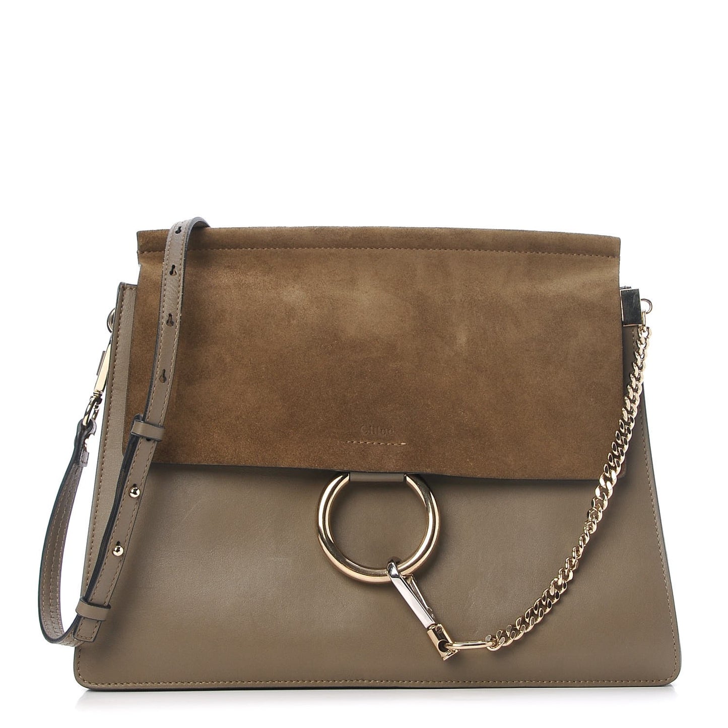 Suede Calfskin Medium Faye Shoulder Bag Dark Khaki