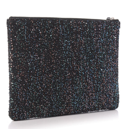 Chanel Canvas Sequin Medium Deauville Cosmetic Pouch Black 3 of 11